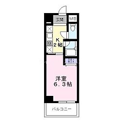 シュプレーム堺 1Kの間取図画像