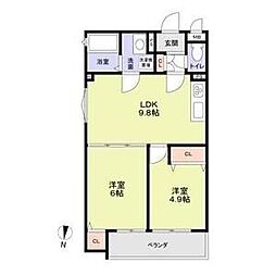 ＣＡＳＡ　ＣＡＬＭＡ菱木 1階2LDKの間取り