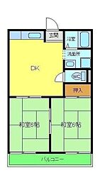 サンライズハイツ 2階2DKの間取り