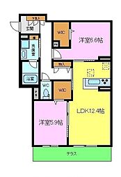 シャーメゾン　ドゥ　シャルール三国ヶ丘 1階2LDKの間取り