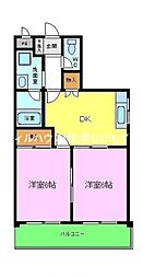 メゾン金岡 2階2DKの間取り