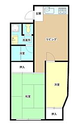 シャトー旭ヶ丘 4階2DKの間取り