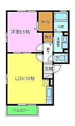 グリーンコート原寺 2階1LDKの間取り