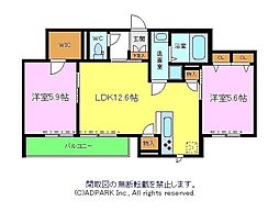 シャーメゾンＳＵＮＢＡＹ 3階2LDKの間取り