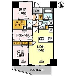 グランドポー 6階3LDKの間取り