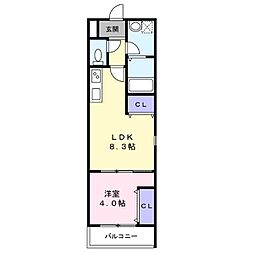 セジュール堺東 1階1LDKの間取り