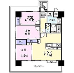 フェニックス堺東 9階3LDKの間取り