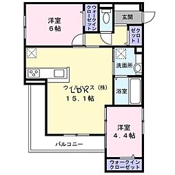 パサログランデ北長尾 2LDKの間取図画像
