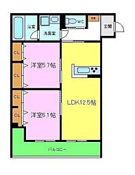 ユアメゾン加茂 3階2LDKの間取り