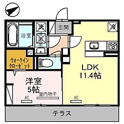 パストラル大美野 1階1LDKの間取り
