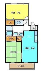 トリヴァンベール松川 2DKの間取図画像