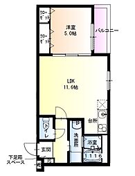 フジパレス百舌鳥駅南5番館 2階1LDKの間取り