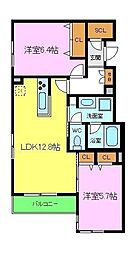 レーベンフロイデ三国ヶ丘 3階2LDKの間取り