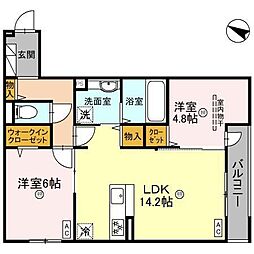 パサログランデ上野芝 3階2LDKの間取り