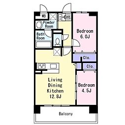 フェリスシエロ堺 2LDKの間取図画像