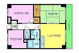 尾崎コーポ 4階3LDKの間取り