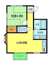 こうえいハイツ 2階1LDKの間取り
