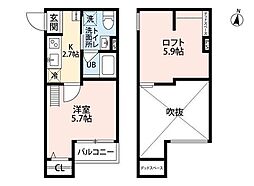 メゾンブラン北野田 2階1Kの間取り