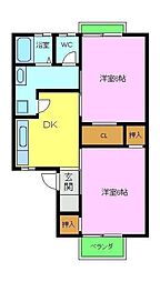 シャトードイワネト号館 2階2Kの間取り