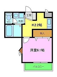 ヴィラ　ナカヤマ 1階1Kの間取り