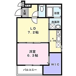 グランメゾンゆずり葉1番館 2階1LDKの間取り