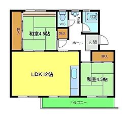 公団狭山住宅15棟 4階2LDKの間取り