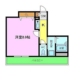 サンコークレアール 1Kの間取図画像