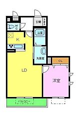 ファミール北花田 1LDKの間取図画像