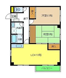 シャルマン上1番館 2LDKの間取図画像