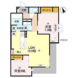 ザ・グレイスナカモズ 2LDKの間取図画像