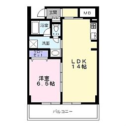 トゥレーヌ北花田 1LDKの間取図画像