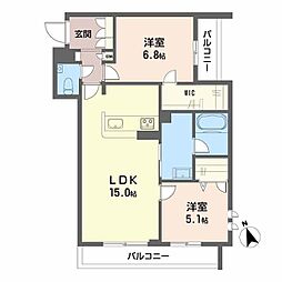 ルチード 三国ヶ丘 2LDKの間取図画像