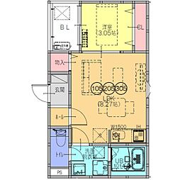 Fstyle東新町3号館 1LDKの間取図画像