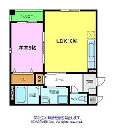 ユーヴェS2 1LDKの間取図画像
