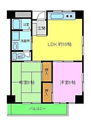 サンハイツ北花田 2LDKの間取図画像