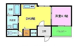 GRANDIR堺 1LDKの間取図画像