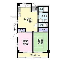 サンハイツ北花田第1 3階2LDKの間取り