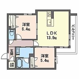 シャーメゾン陽明2 3階2LDKの間取り