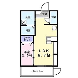 ジーイーオンズ 1階1LDKの間取り