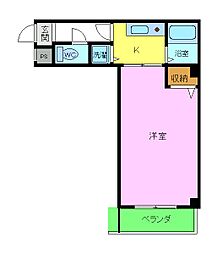 メープルコート 3階1Kの間取り