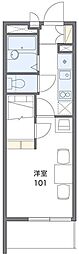 レオパレスエスエイチ2 3階1Kの間取り