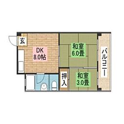 旭ヶ丘マンション 1階2DKの間取り