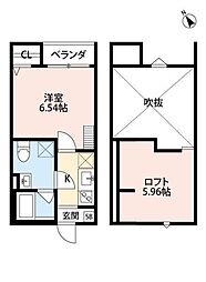 グラーティア堺東 2階1Kの間取り