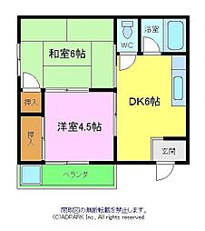 百舌鳥グリーンハイツ 2階2DKの間取り
