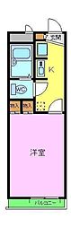 レオパレスグレイト 2階1Kの間取り