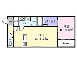 アネッサ堺東 2階1LDKの間取り