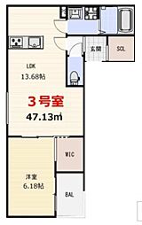 アネッサ堺東 1階1LDKの間取り