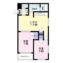 エクシードアキ 3階2LDKの間取り