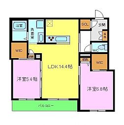 グランメゾンＳ 1階2LDKの間取り