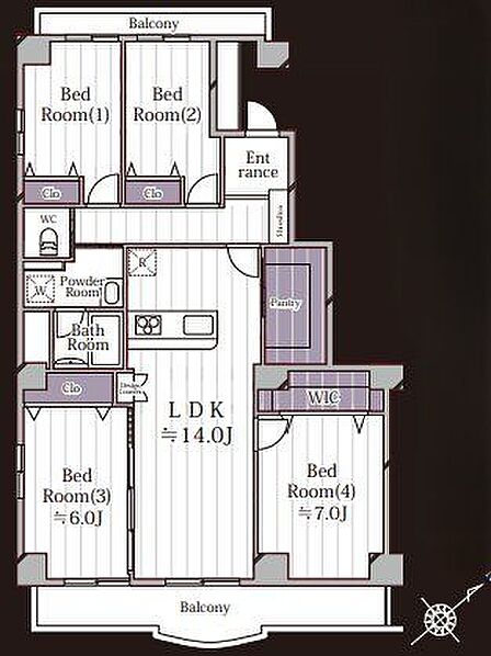 【間取り図】4LDK+WIC+パントリー、専有面積89.21m2、バルコニー面積13.35m2